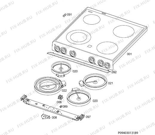 Взрыв-схема плиты (духовки) Electrolux EKC6059CFW - Схема узла Hob